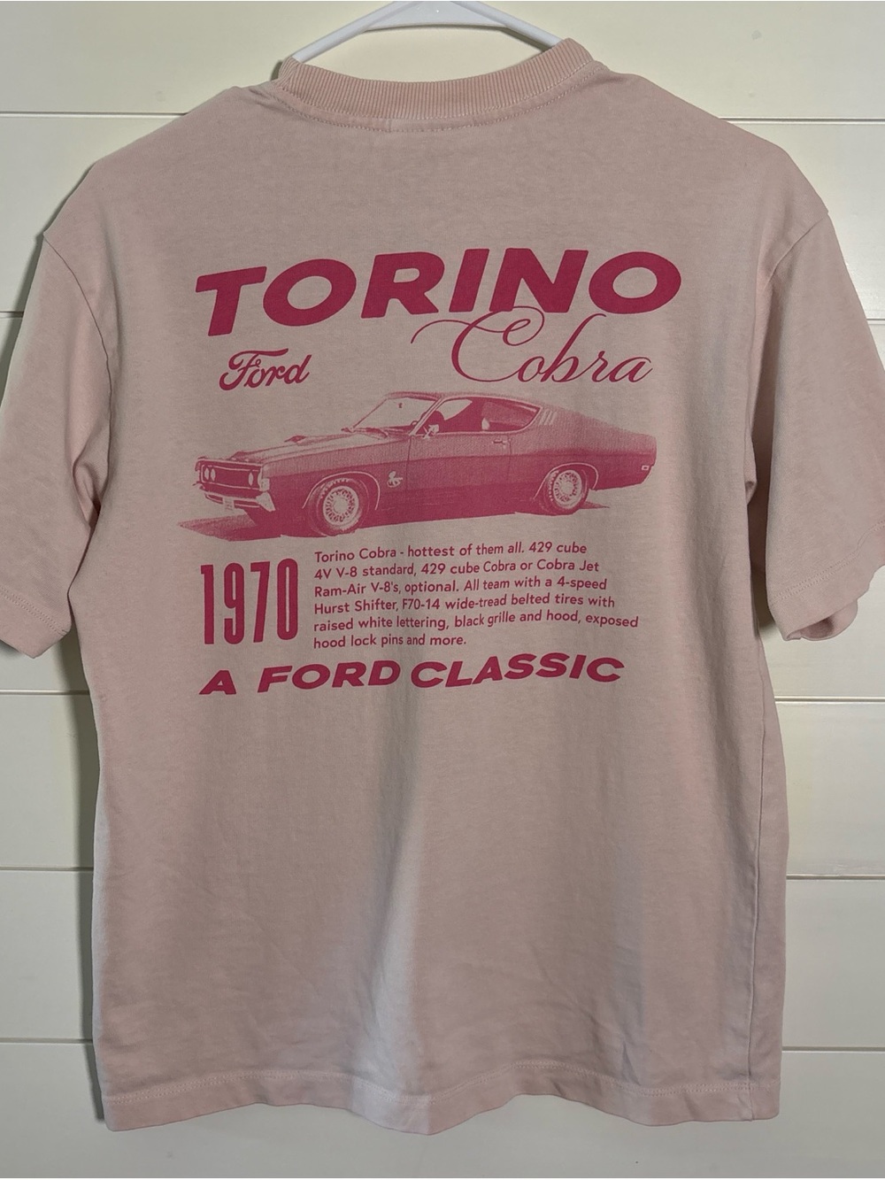 Cute Ford Vintage Torino Cobra Graphic Tee - Light Pink with Dark Pink Print